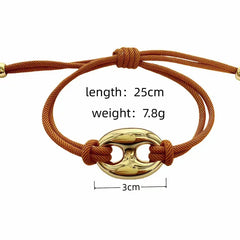 Link Me | Pulsera Ajustable de Cordón con Eslabón Dorado