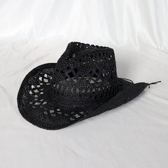 Sombrero Black King estilo cowboy negro con diseño calado.