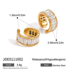 Medidas y dimensiones del ear cuff dorado Destello Lux con cristales baguette
