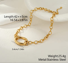 Medidas del collar dorado Entrelazo de eslabones en acero inoxidable con cadena ajustable