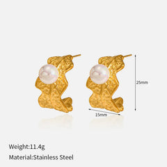 Aretes Hoja Dorada con Perla – Acero Inoxidable