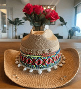sombrero cowgirl de paja mujer con detalles bohemios y estilo western