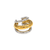 ear cuff bicolor dorado y plateado de tres bandas entrelazadas para muj