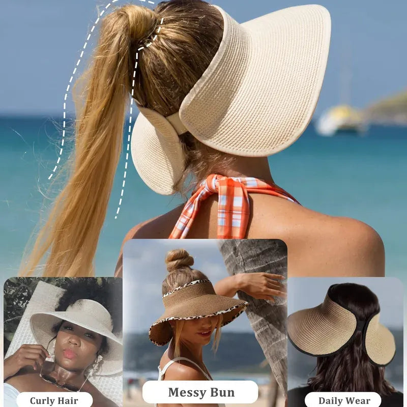 Chicas modelando formas de cabello con  visera 