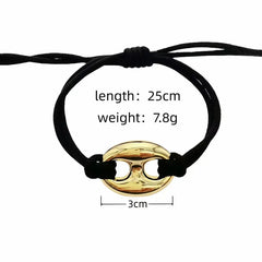 Link Me | Pulsera Ajustable de Cordón con Eslabón Dorado