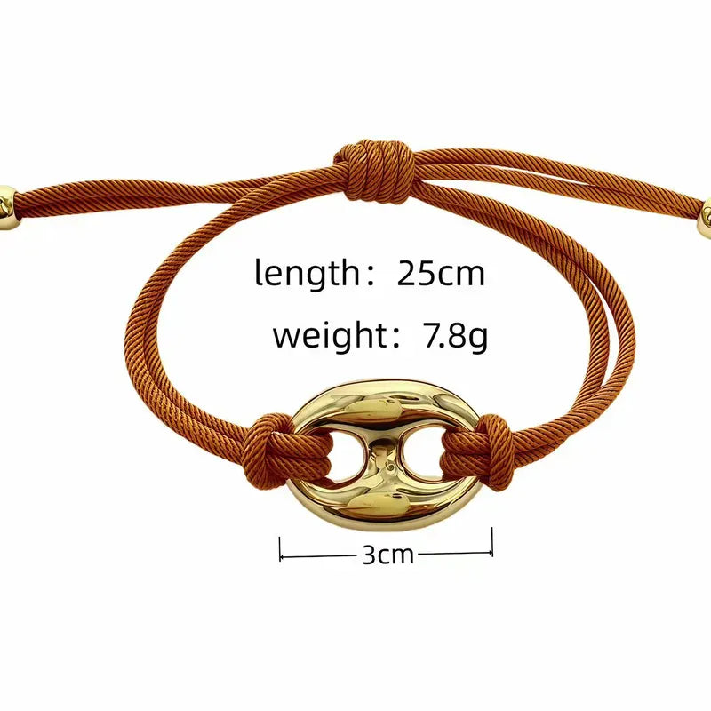 Link Me | Pulsera Ajustable de Cordón con Eslabón Dorado
