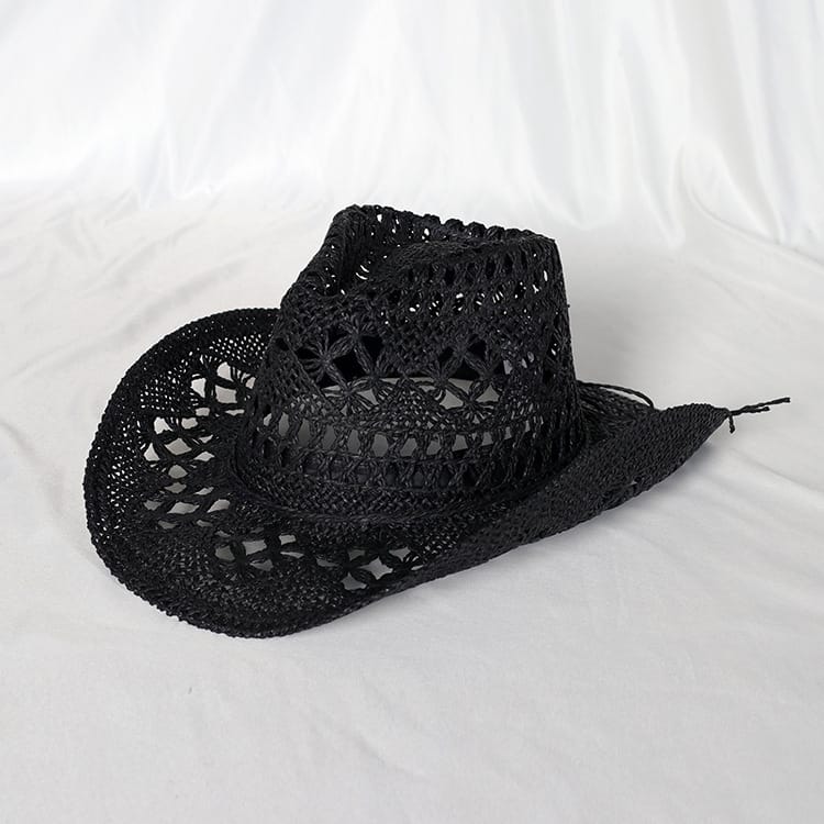 Sombrero Black King estilo cowboy negro con diseño calado.