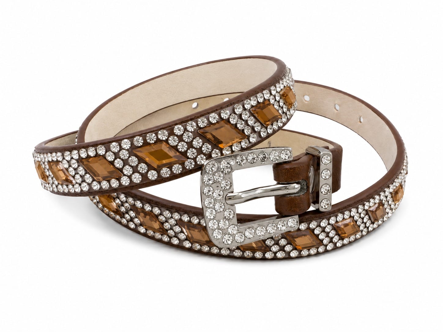 accesorio para sombrero color café con cristales ámbar brillantes y diseño ajustable