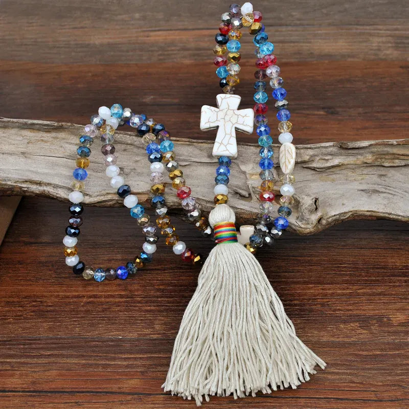 collar bohemio chic largo para mujer con tassel y detalles multicolor