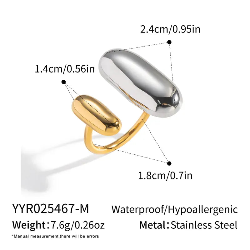 Medidas y dimensiones de la sortija bicolor ajustable Contraste en dorado y plateado