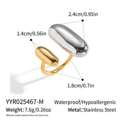 Medidas y dimensiones de la sortija bicolor ajustable Contraste en dorado y plateado
