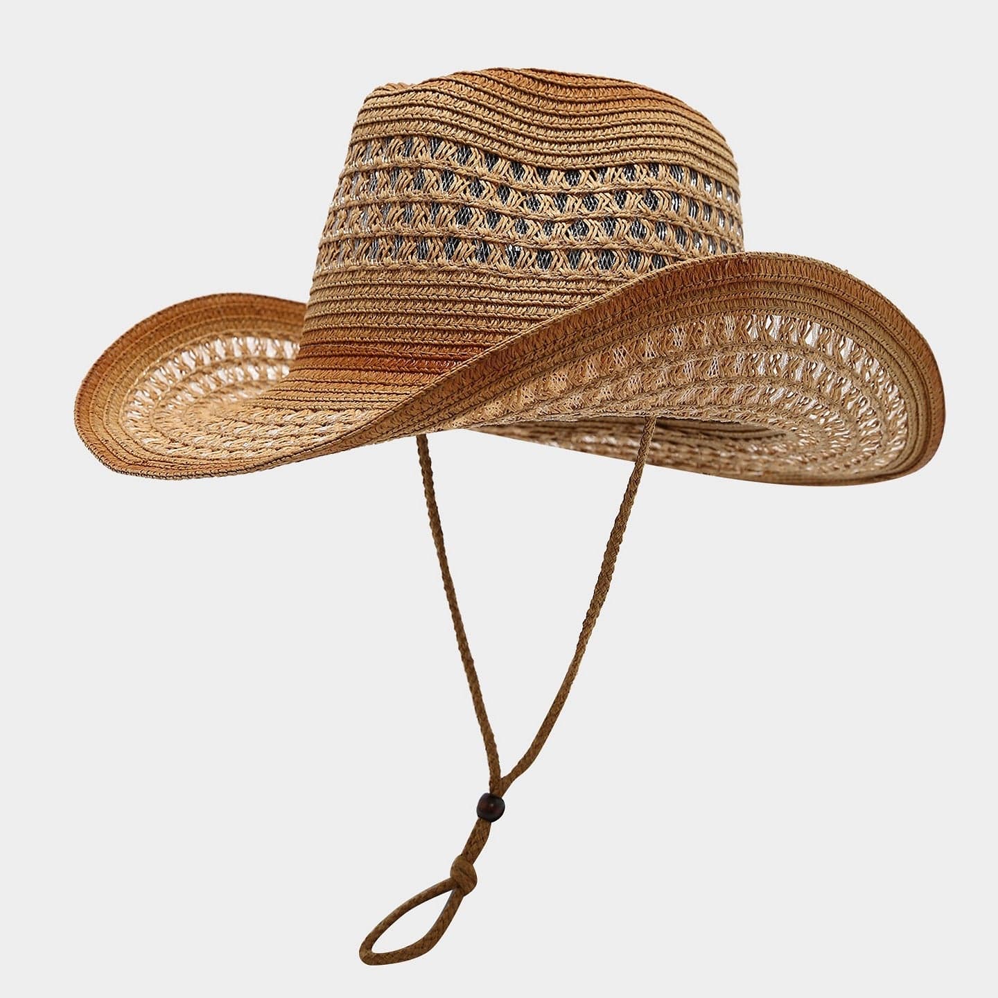 detalle de tejido en sombrero de paja estilo western para mujer