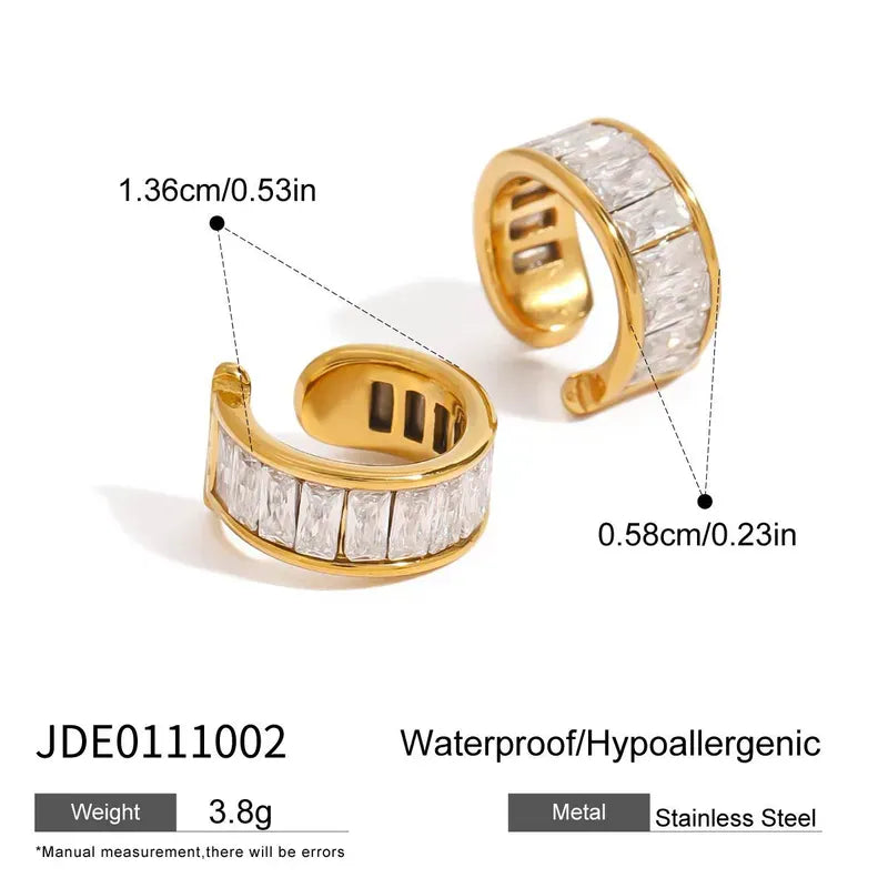 Medidas y dimensiones del ear cuff dorado Destello Lux con cristales baguette