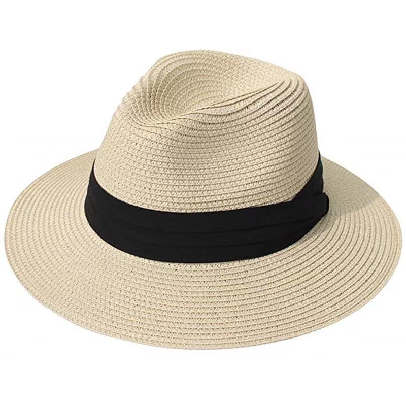 sombrero fedora beige con cintillo negro ligero y versátil para verano viajes y escapadas