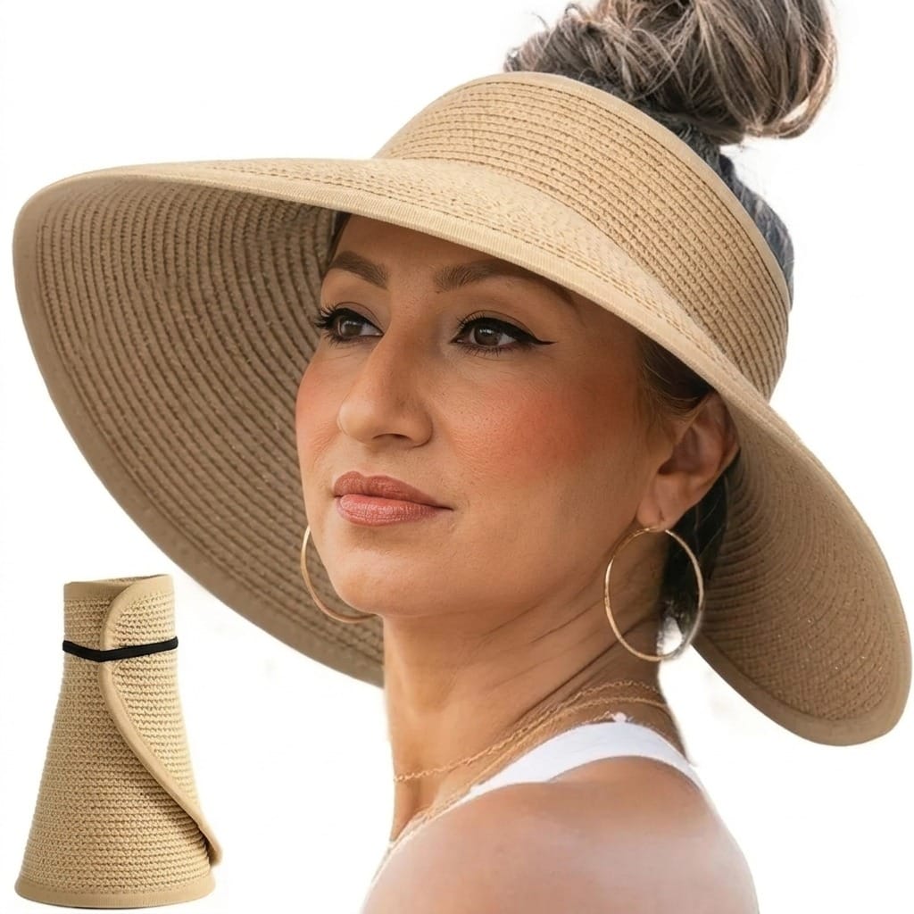 visera de fibra natural color arena ideal para playa y vacaciones